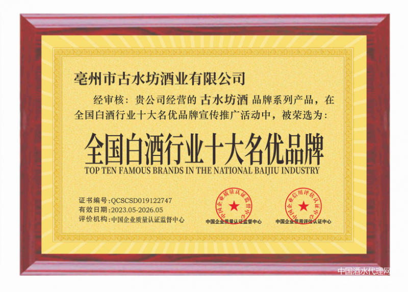全国白酒行业十大名优品牌